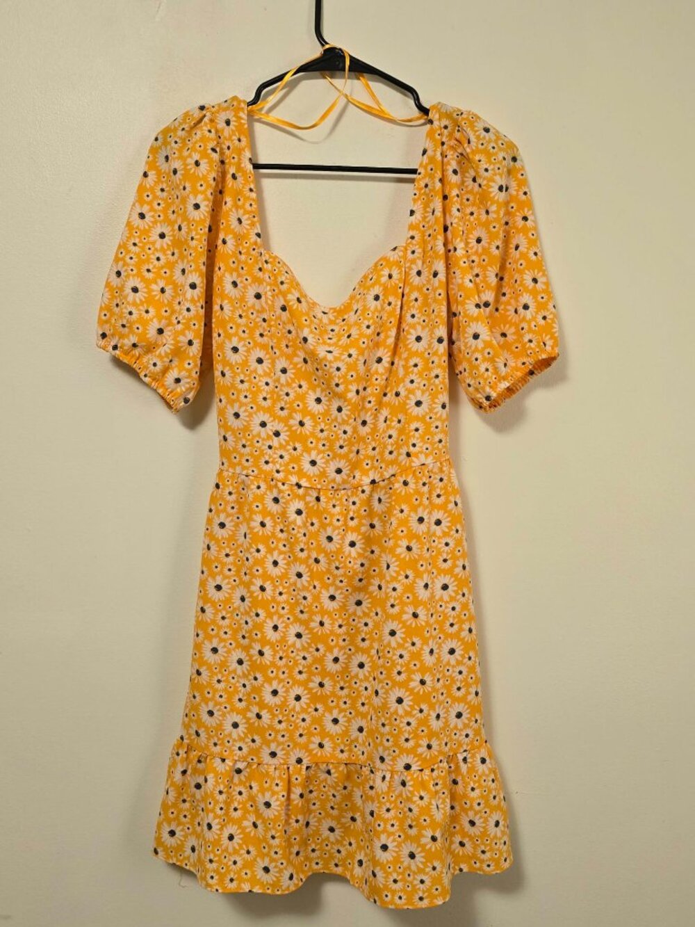 Floral Yellow Short Sleeve Mini Dress XL